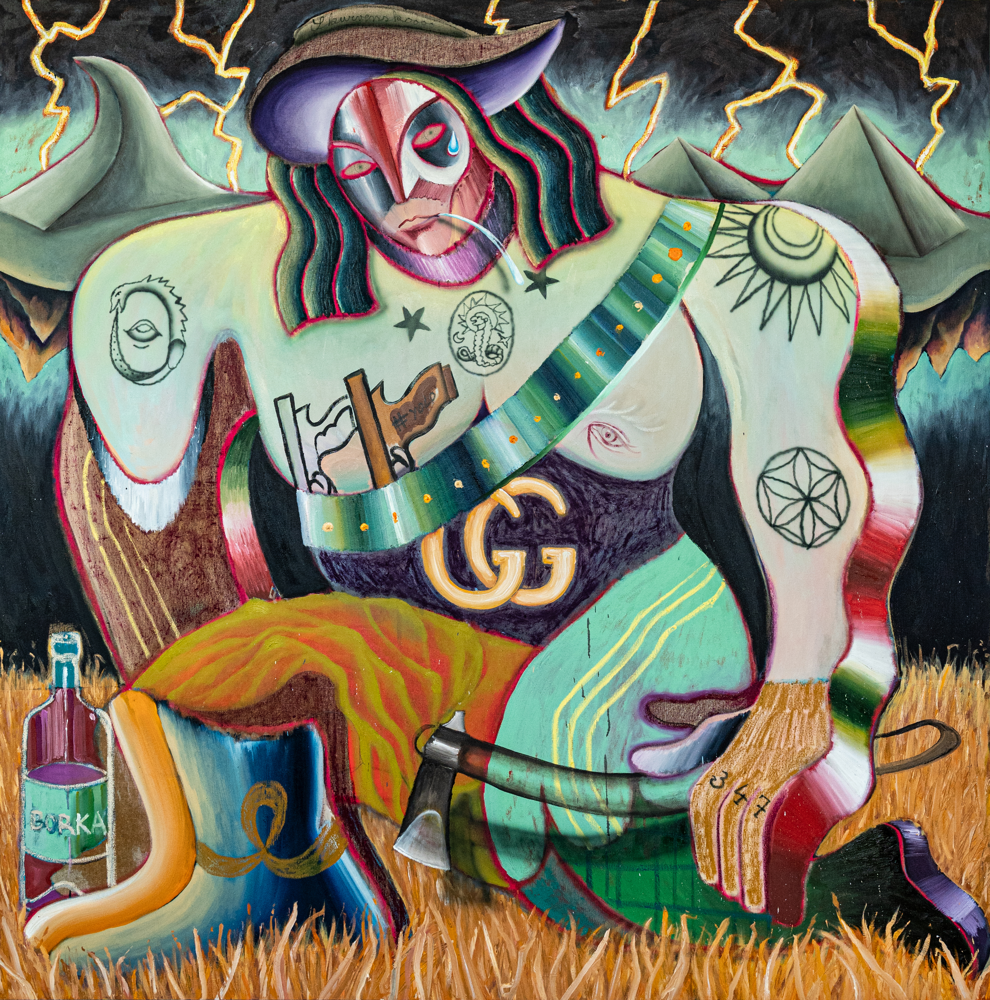 Jánošík Planetomír Slovenský, 150x150cm, mix médii na plátně, 2024